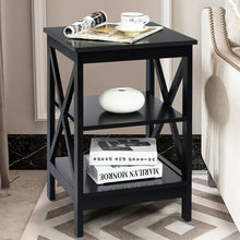 Load image into Gallery viewer, 3-Tier Nightstand End Table with X Design Storage -Black