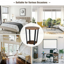 Load image into Gallery viewer, 2-tier Round End Table with Storage Shelf & Metal Frame-Brown