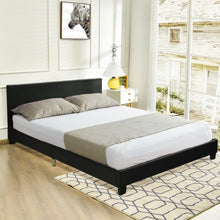Load image into Gallery viewer, Queen Upholstered Platform Bed Frame with Linen Headboard Wood Slat-Black