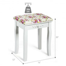 Load image into Gallery viewer, Vanity Wood Dressing Stool Padded Piano Seat with Rose Cushion