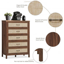 Load image into Gallery viewer, Dresser Rustic Storage Freestanding Wooden Cabinet with 5 Rattan Drawers-Walnut