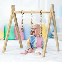 Load image into Gallery viewer, 3 Wooden Baby Teething Toys Hanging Bar-Natural