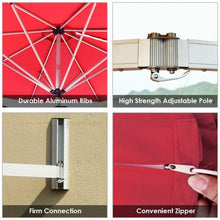 Load image into Gallery viewer, 8ft Wall-Mounted Telescopic Folding Tilt Aluminum Sun Shade Umbrella-Burgundy