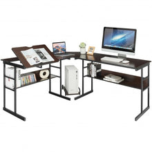Load image into Gallery viewer, L-Shaped Computer Desk with Tiltable Tabletop-Brown