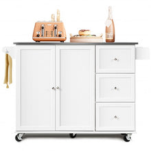 Load image into Gallery viewer, Kitchen Island 2-Door Storage Cabinet with Drawers and Stainless Steel Top-White