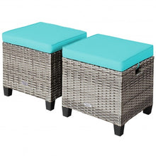 Load image into Gallery viewer, 2PCS Patio Rattan Wicker Ottoman Seat with Removable Cushions Without Blower-Turquoise