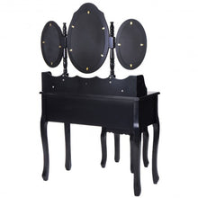 Load image into Gallery viewer, Black/White Vanity Makeup Dressing Table w/ Tri Folding Mirror + 7 Drawers-Black