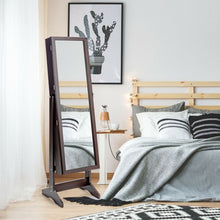 Load image into Gallery viewer, Jewelry Cabinet Stand Mirror Armoire with Large Storage Box-Brown