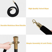 Load image into Gallery viewer, 6 Pcs Round Top Polished Stainless Stanchions Posts Queue Pole with 5 ft BlackVelvet Rope