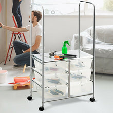 Load image into Gallery viewer, 6 Drawer Rolling Storage Cart with Hanging Bar -Clear