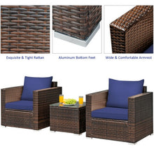 Load image into Gallery viewer, 3 Pcs Patio Conversation Rattan Furniture Set with Cushion-Blue