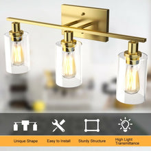 Load image into Gallery viewer, 3-Light Modern Bathroom Wall Sconce with Clear Glass Shade-Golden