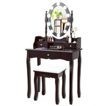 Load image into Gallery viewer, Oval Mirror Vanity Set with 10 LED Dimmable Bulbs and 3 Drawers-Brown