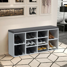 Load image into Gallery viewer, 10-Cube Organizer Entryway Padded Shoe Storage Bench-White