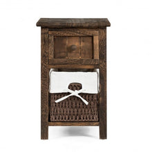 Load image into Gallery viewer, Small 2 Tier 1 Drawer Wood Nightstand with Basket-Coffee