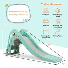 Load image into Gallery viewer, 3-in-1 Kids Climber Slide Play Set with Basketball Hoop and Ball-Green