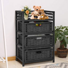 Load image into Gallery viewer, 3 Drawers Wicker Baskets Storage Chest Rack-Black