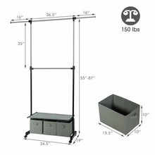 Load image into Gallery viewer, 2-Rod Adjustable Garment Rack with Shelf & Storage Boxes