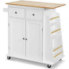 Load image into Gallery viewer, Rubber Wood Countertop Rolling Kitchen Island Cart-White