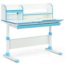 Load image into Gallery viewer, Adjustable Height Study Desk with Drawer and Tilted Desktop for School and Home-Blue