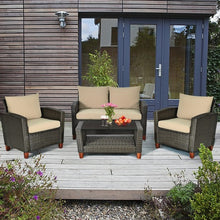 Load image into Gallery viewer, Outdoor 4 Pcs Patio Rattan Furniture Set with cushions