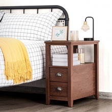 Load image into Gallery viewer, End Table Wooden with 2 Drawers and Shelf Bedside Table-Brown