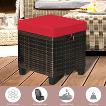 Load image into Gallery viewer, 2Pcs Patio Rattan Ottoman Cushioned Seat-Red