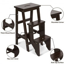 Load image into Gallery viewer, Folding Multi-functional 3-tier Ladder Wood Step Stool-Coffee