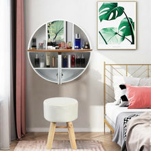 Load image into Gallery viewer, Wall Mounted Round Vanity Dressing Set with Cushioned Stool-White