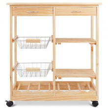 Load image into Gallery viewer, Rolling Wood Kitchen Trolley Cart Island Shelf w/ Storage Drawers Baskets New-Natural
