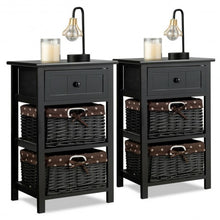 Load image into Gallery viewer, Set of 2 3 Layer 1 Drawer Wood Bedside End Table-Black