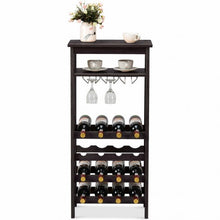 Load image into Gallery viewer, 16 Bottles Bamboo Storage Wine Rack with Glass Hanger-Brown