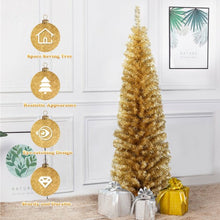 Load image into Gallery viewer, 6 ft Tinsel Tree Unlit Slim Pencil Christmas Tree-Champagne