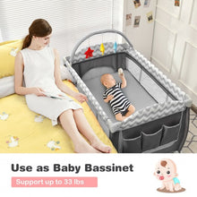 Load image into Gallery viewer, 3 in 1 Portable Baby Playard with Zippered Door and Toy Bar-Gray