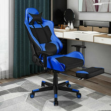 Load image into Gallery viewer, PU Leather Gaming Chair with USB Massage Lumbar Pillow and Footrest -Blue