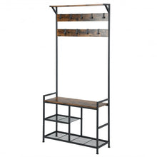 Load image into Gallery viewer, 3-In-1 Industrial Coat Rack Shoe Bench