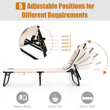 Load image into Gallery viewer, Outdoor Folding Chaise Beach Pool Patio Lounge Chair Bed with Adjustable Back and Hole-Beige
