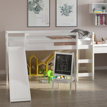 Load image into Gallery viewer, Twin Size Low Sturdy Loft Bed with Slide Wood -White