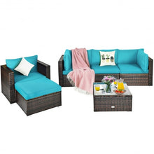 Load image into Gallery viewer, 6 Pcs Patio Rattan Furniture Set with Sectional Cushion-Turquoise
