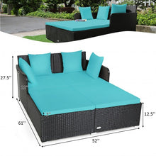 Load image into Gallery viewer, Outdoor Patio Rattan Daybed Thick Pillows Cushioned Sofa Furniture-Turquoise