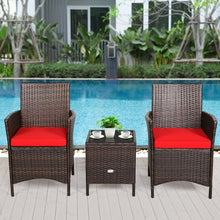 Load image into Gallery viewer, 3Pcs Patio Rattan Furniture Set Cushioned Sofa and Glass Tabletop Deck-Red