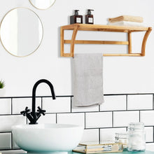 Load image into Gallery viewer, Bamboo Towel Bar Wall Mounted Storage Towel Rack Bathroom Shelf