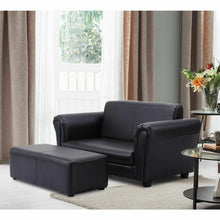 Load image into Gallery viewer, Black/White Kids Double Sofa with Ottoman-Black