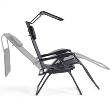 Load image into Gallery viewer, Folding Recliner Lounge Chair with Shade Canopy Cup Holder-Black