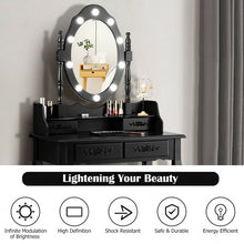 Load image into Gallery viewer, Makeup Vanity Dressing Table Set with Dimmable Bulbs Cushioned Stool-Black