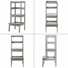Load image into Gallery viewer, Wooden Kids Kitchen Learning Toddler Tower w/ Safety Rail-Gray