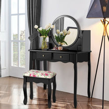 Load image into Gallery viewer, Makeup Vanity Table Set Girls Dressing Table with Drawers Oval Mirror-Black