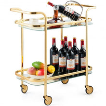 Load image into Gallery viewer, 2 Tier Metal Frame Rolling Kitchen Cart with Glass Shelves