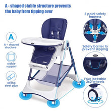 Load image into Gallery viewer, A-Shaped High Chair with 4 Lockable Wheels-Navy