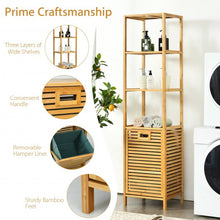 Load image into Gallery viewer, Bamboo Tower Hamper Organizer with 3-Tier Storage Shelves-Natural